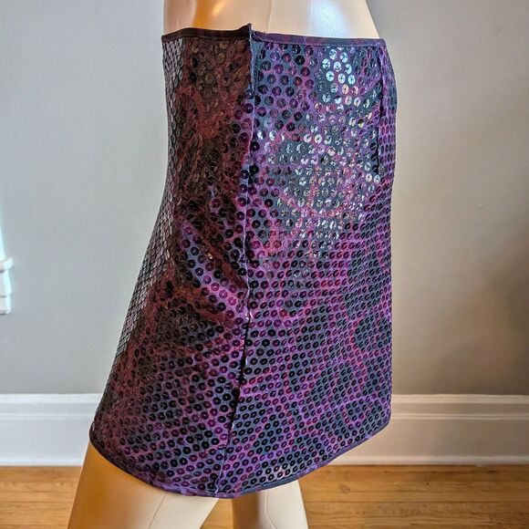 Vintage Y2K Express Mini Skirt Sequins Purple Swirl Party Clubbing Size 3/4 - Picture 5 of 8